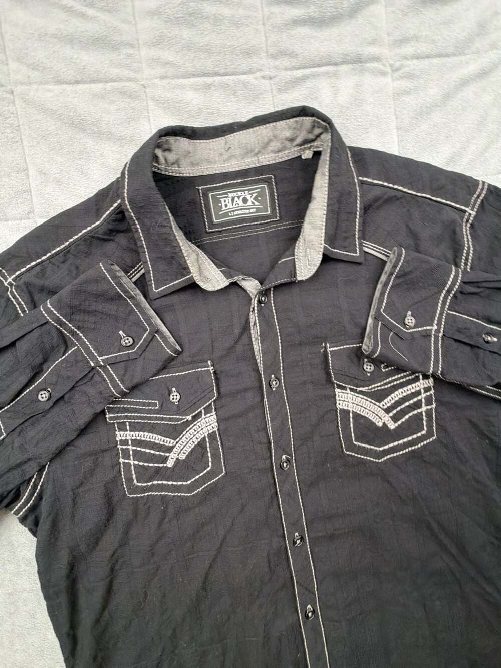 Buckle Black Athletic Fit Long Sleeve Button-Down Western Mens size L